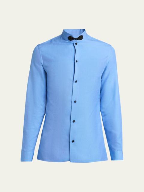 Valentino Men's Silk Shantung Toggle Band-Collar Sport Shirt