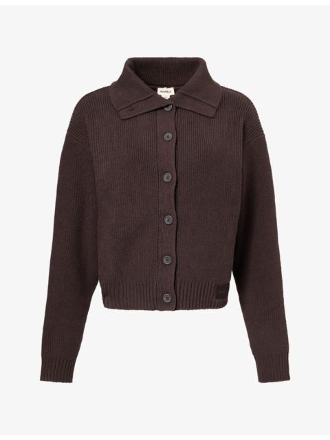 ADANOLA Funnel-Neck Collar Cotton-Knit Cardigan