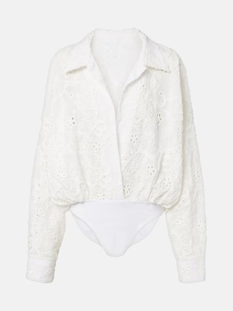 NORMA KAMALI Oversized broderie anglaise cotton bodysuit