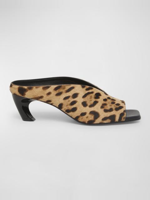 Alexander McQueen Armadillo Leopard Comma-Heel Mule Sandals