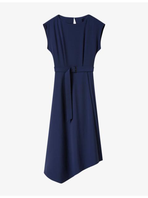 WHISTLES Asymmetric Pleat-Detail Stretch-Woven Midi Dress