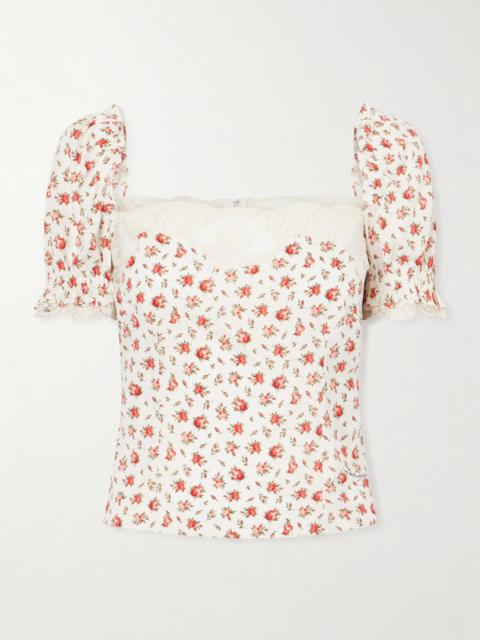 Dolce & Gabbana Floral-print Lace-trimmed Silk-blend Blouse