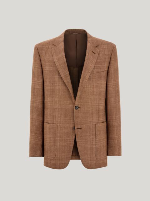 Canali RUST-COLORED REGULAR FIT JACKET IN WOOL, SILK, AND LINEN WITH OVERCHECK PATTERN