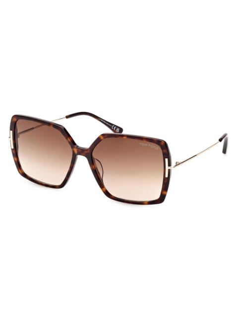 TOM FORD Women's Joanna 59MM Rectangular Sunglasses - Shiny Dark