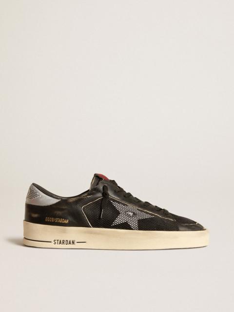 Stardan in black nubuck and mesh with gray leather star and heel tab