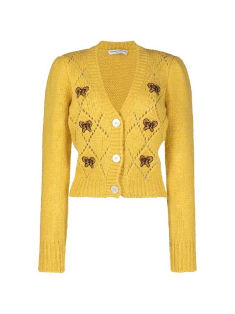 butterfly-embroidered pointelle cardigan