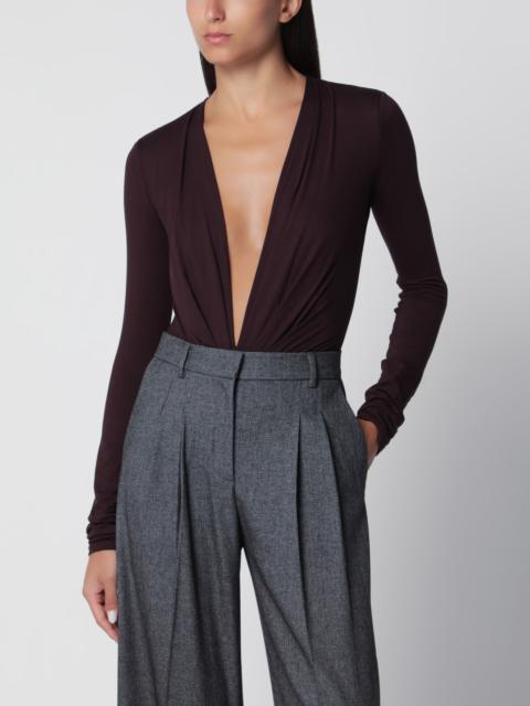 THE ANDAMANE Deep neckline rouge noir stretch jersey bodysuit