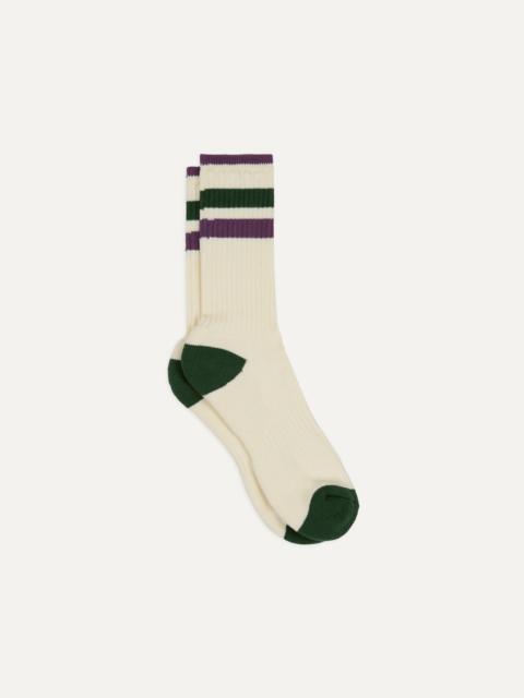 Drake's Green and Purple Striped Cotton Sport Socks