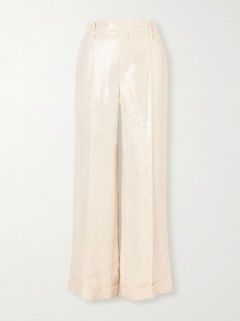 Brunello Cucinelli Metallic linen wide-leg pants White