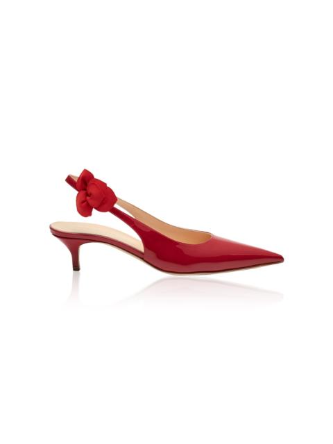 MAGDA BUTRYM Flower-Embellished Leather Slingback Kitten Heeled Pumps red