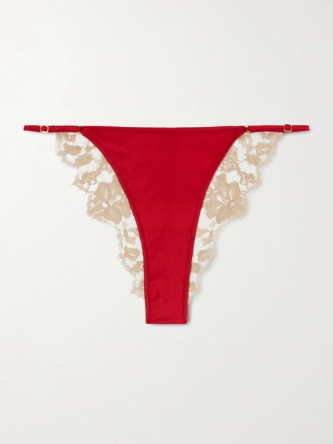 KIKI DE MONTPARNASSE Orchid Leavers Lace And Silk-blend Satin Briefs