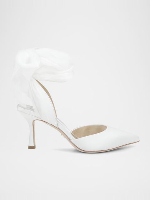 BADGLEY MISCHKA Blaze Satin Ankle-Wrap Halter Pumps