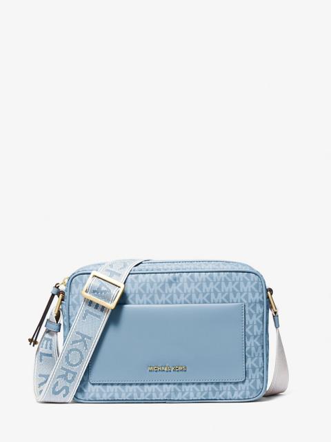 MICHAEL KORS Jet Set Large Signature Logo Print Woven Crossbody Bag