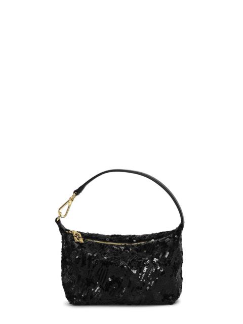 GANNI BLACK SMALL BUTTERFLY SMALL POUCH SEQUIN BAG