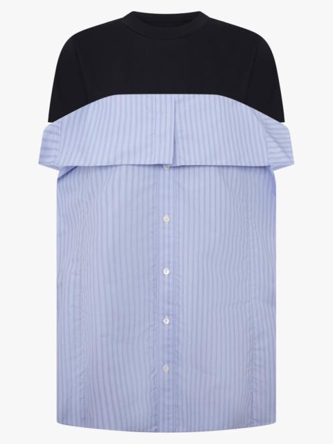 sacai LONG T-SHIRT X STRIPE SHIRT PANEL | NAVY/LIGHT BLUE