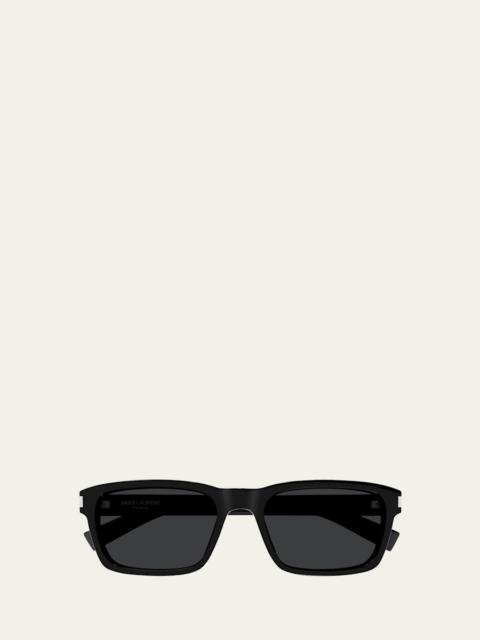 SAINT LAURENT Men's Rectangle Acetate Sunglasses with Logo Detail