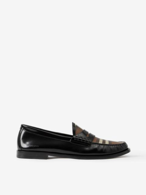 Check Panel Leather Loafers