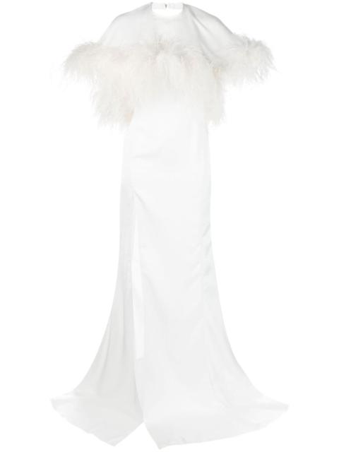 THE ATTICO feather-trim cut-out gown