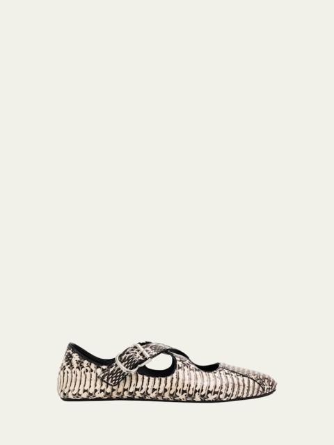 Alaïa Snakeskin Leather Pattern Cross Ballerina Flats
