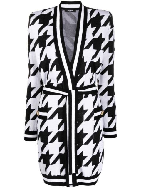 Balmain belted houndstooth-pattern cardigan