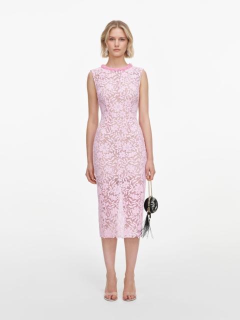 self-portrait Pink Lace Beaded Trim Midi Dress