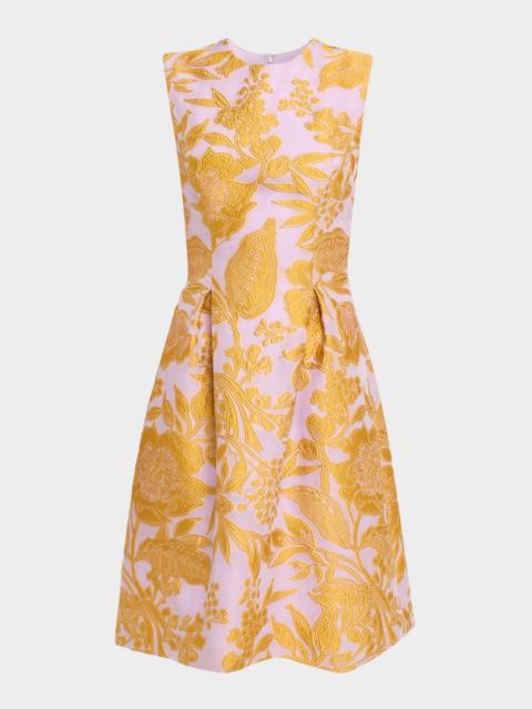 LELA ROSE Sleeveless Floral Fil Coupe Knee-Length Dress