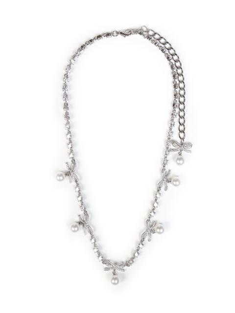 self-portrait Silver crystal bow pearl charm necklace