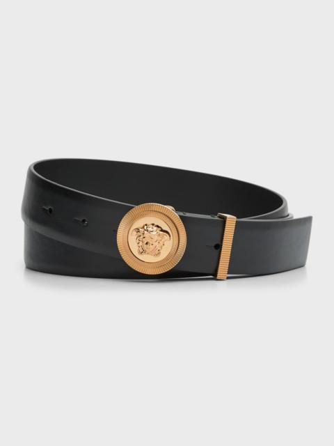 VERSACE Men's Leather Belt with Medusa Buckle