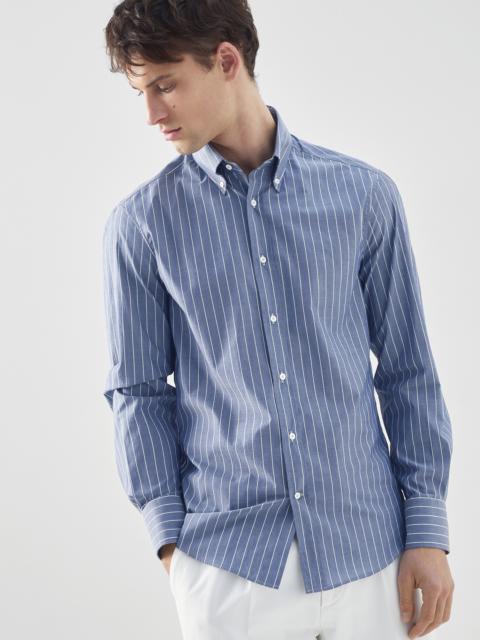 Lightweight striped poplin slim fit shirt with button-down collar