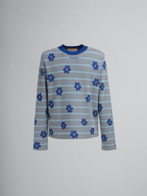 Marni BLUE COTTON-VISCOSE STRIPED JUMPER WITH FLORAL MOTIF