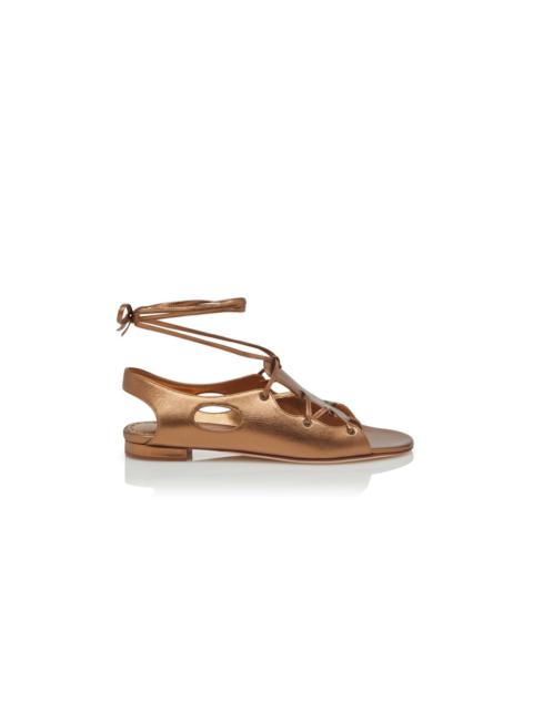 Bronze Nappa Leather Ankle Strap Sandals