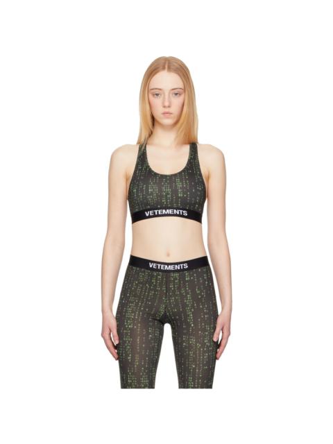 VETEMENTS Black & Green Code Print Sports Bra