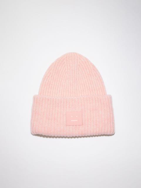 Ribbed knit beanie hat - Faded pink melange