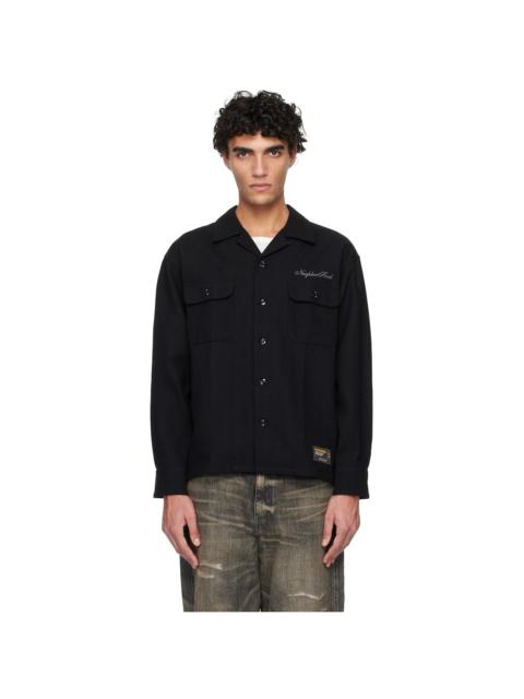 NEIGHBORHOOD Black Herringbone Open Collar Shirt