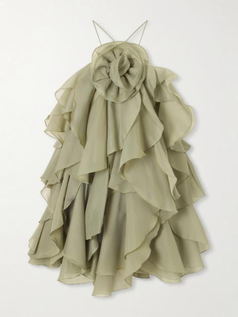 Aje. Pandorea Appliquéd Ruffled Layered Chiffon Mini Dress
