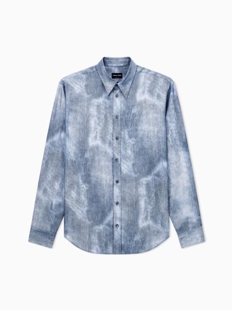 GIORGIO ARMANI SHIRT REGULAR FIT IN SILK TWILL WITH DELAVÉ DENIM EFFECT