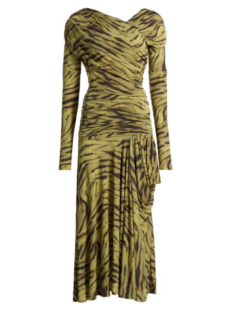 GANNI Women's Zebra-Print Ruched Dress - Khaki