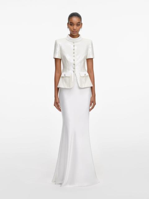 self-portrait White Sequin Tailored Maxi Dress
