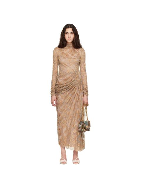 Valentino Beige Feather Lace Maxi Dress
