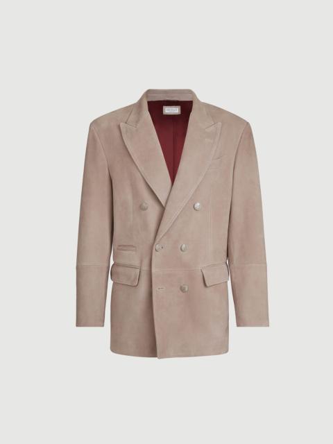 Brunello Cucinelli Country suede one-and-a-half breasted blazer with metal buttons
