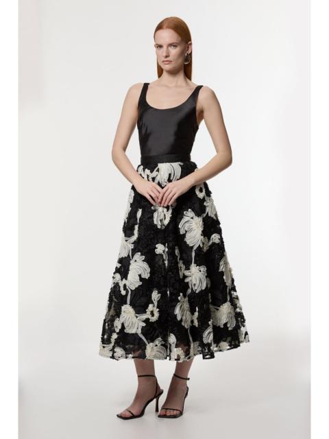 KAREN MILLEN Rosette Mono Textured Woven Prom Skirt