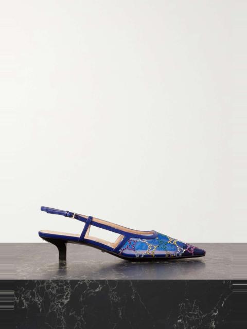 GUCCI Demi leather-trimmed crystal-embellished mesh slingback pumps