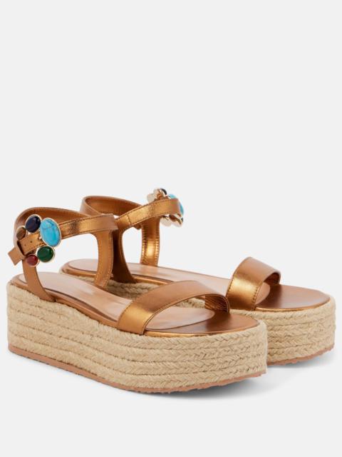 Gianvito Rossi Metallic leather platform espadrilles