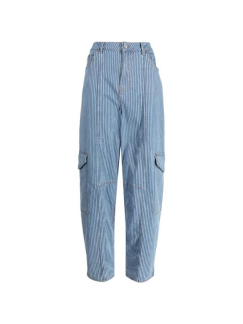 stripe-pattern cargo jeans