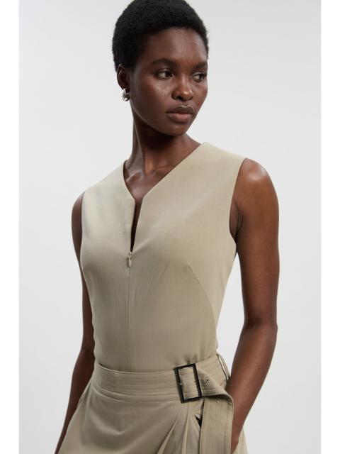 KAREN MILLEN Polished Viscose Sleeveless Tailored Zip Front Top