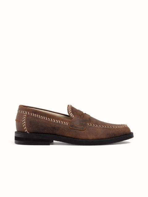 DUKE + DEXTER Wilde Brown Distressed Box Stitch Penny Loafer - Men's
