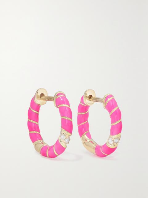 Yvonne Léon 9-karat Gold, Enamel And Diamond Hoop Earrings