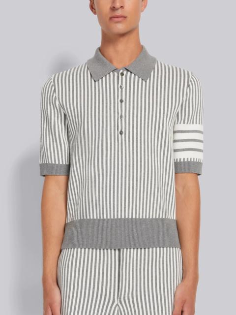 Thom Browne Light Grey Cotton Seersucker Jacquard 4-Bar Polo