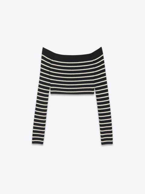 SAINT LAURENT cropped top in striped wool and cotton