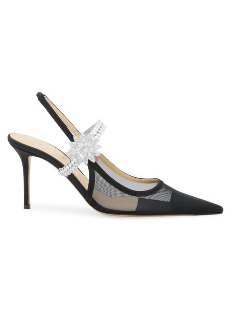 MACH & MACH Women's Lotus Flower 85MM Mesh Slingback Pumps - Black